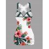 Vacation Women Outfit Ombre Hibiscus Flowers Leaf Pattern Butterfly Lace Ruched Tank Top and Wide Leg Pants Casual Set - Vert profond S | US 4