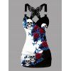Gothic Women Outfit Rose Leaf Skulls Pattern Butterfly Lace Ruched Surplice O Ring Strap Tank Top and Wide Leg Pants Holiday Set - Noir S | US 4