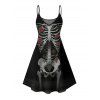 Robe gothique à motif de roses squelettes, bretelles spaghetti, col en V, coupe trapèze, mini-robe débardeur de vacances - Noir XXXXXL | US 20