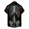 Chemise gothique à manches courtes et boutons pour homme, motif squelette et roses, style vacances - Noir 5XL