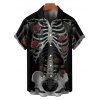 Chemise gothique à manches courtes et boutons pour homme, motif squelette et roses, style vacances - Noir 5XL