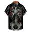 Chemise gothique à manches courtes et boutons pour homme, motif squelette et roses, style vacances - Noir 5XL