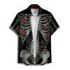 Chemise gothique à manches courtes et boutons pour homme, motif squelette et roses, style vacances - Noir 5XL