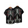 Chemise gothique à manches courtes et boutons pour homme, motif squelette et roses, style vacances - Noir 5XL