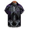 Chemise gothique à manches courtes et boutons pour homme, motif squelette de feu, style vacances - Noir 5XL