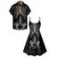 Gothic Couple Outfit Skeleton Rose Pattern Spaghetti Strap V Neck A Line Mini Tank Dress and Button Up Shirt Holiday Matching Outfit - Noir S | US 4