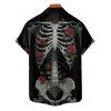 Gothic Couple Outfit Skeleton Rose Pattern Spaghetti Strap V Neck A Line Mini Tank Dress and Button Up Shirt Holiday Matching Outfit - Noir S | US 4