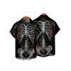 Gothic Couple Outfit Skeleton Rose Pattern Spaghetti Strap V Neck A Line Mini Tank Dress and Button Up Shirt Holiday Matching Outfit - Noir S | US 4