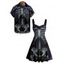 Gothic Couple Outfit Skeleton Fire Pattern Ruched Bust Sweetheart Neck A Line Mini Dress and Button Up Shirt Holiday Matching Outfit - Noir S | US 4