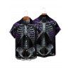 Gothic Couple Outfit Skeleton Fire Pattern Ruched Bust Sweetheart Neck A Line Mini Dress and Button Up Shirt Holiday Matching Outfit - Noir S | US 4