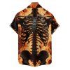 Chemise gothique à manches courtes et boutons pour homme, motif squelette de feu, style vacances - Orange 5XL