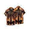 Chemise gothique à manches courtes et boutons pour homme, motif squelette de feu, style vacances - Orange 5XL