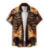 Gothic Couple Outfit Skeleton Fire Pattern Ruched Bust Sweetheart Neck A Line Mini Dress and Button Up Shirt Holiday Matching Outfit - Orange S | US 4