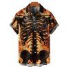 Gothic Couple Outfit Skeleton Fire Pattern Ruched Bust Sweetheart Neck A Line Mini Dress and Button Up Shirt Holiday Matching Outfit - Orange S | US 4