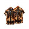 Gothic Couple Outfit Skeleton Fire Pattern Ruched Bust Sweetheart Neck A Line Mini Dress and Button Up Shirt Holiday Matching Outfit - Orange S | US 4