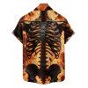 Gothic Couple Outfit Skeleton Fire Pattern Ruched Bust Sweetheart Neck A Line Mini Dress and Button Up Shirt Holiday Matching Outfit - Orange S | US 4
