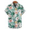 Chemise de vacances à manches courtes et boutons pour homme, motif floral tropical, à revers - Vert clair 5XL