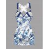 Vacation Women Outfit Hibiscus Flowers Leaf Pattern Butterfly Lace Long Tank Top and Wide Leg Pants Casual Set - Bleu S | US 4