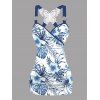 Vacation Women Outfit Hibiscus Flowers Leaf Pattern Butterfly Lace Long Tank Top and Wide Leg Pants Casual Set - Bleu S | US 4