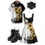 Sunflower Skulls Pattern Ruched Bust Gothic Dress and Gothic Shirt Butterfly Chain Martin Boots Butterfly Rose Lace Up Belt Outfit - Noir S | US 4