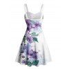 Robe de vacances à motif de fleurs et de feuilles froncées, buste froncé, col en cœur, mini-robe décontractée trapèze - Bleu XXXXXL | US 20