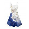 Robe de vacances à imprimé floral asymétrique et à motif de feuilles colorblock, bretelles spaghetti, col en V, coupe trapèze, mini, décontractée - Bleu XXXXXL | US 20
