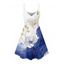 Robe de vacances à imprimé floral asymétrique et à motif de feuilles colorblock, bretelles spaghetti, col en V, coupe trapèze, mini, décontractée - Bleu XXXXXL | US 20