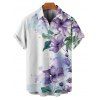 Chemise de vacances à imprimé floral et feuilles pour homme, boutonnée, retroussée, manches courtes, décontractée - Blanc 5XL