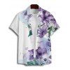 Chemise de vacances à imprimé floral et feuilles pour homme, boutonnée, retroussée, manches courtes, décontractée - Blanc 5XL