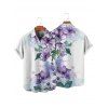 Chemise de vacances à imprimé floral et feuilles pour homme, boutonnée, retroussée, manches courtes, décontractée - Blanc 5XL