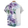 Chemise de vacances à imprimé floral et feuilles pour homme, boutonnée, retroussée, manches courtes, décontractée - Blanc 5XL