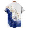 Chemise de vacances à imprimé floral asymétrique et bloc de couleurs pour homme, boutonnée, retroussée, manches courtes, décontractée - Blanc 5XL