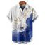 Chemise de vacances à imprimé floral asymétrique et bloc de couleurs pour homme, boutonnée, retroussée, manches courtes, décontractée - Blanc 5XL