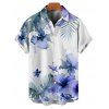 Chemise de vacances à imprimé floral et feuilles pour homme, boutonnée, retroussée, manches courtes, décontractée - Blanc 5XL