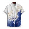Chemise de vacances à imprimé floral asymétrique et bloc de couleurs pour homme, boutonnée, retroussée, manches courtes, décontractée - Blanc 5XL