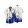 Chemise de vacances à imprimé floral asymétrique et bloc de couleurs pour homme, boutonnée, retroussée, manches courtes, décontractée - Blanc 5XL