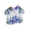 Chemise de vacances à imprimé floral et feuilles pour homme, boutonnée, retroussée, manches courtes, décontractée - Blanc 5XL