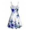 Robe de vacances à imprimé floral et feuilles, buste froncé, col en cœur, mini-robe décontractée trapèze - Blanc XXXXXL | US 20