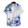 Chemise de vacances à imprimé floral et feuilles pour homme, boutonnée, retroussée, manches courtes, décontractée - Blanc 5XL