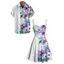 Vacation Couple Outfit Smudge Flower Leaf Pattern Ruched Bust Sweetheart Neck A Line Mini Dress and Button Up Shirt Casual Matching Outfit - Blanc S | US 4