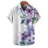 Vacation Couple Outfit Smudge Flower Leaf Pattern Ruched Bust Sweetheart Neck A Line Mini Dress and Button Up Shirt Casual Matching Outfit - Blanc S | US 4