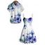 Vacation Couple Outfit Flower Leaf Print Ruched Bust Sweetheart Neck A Line Mini Dress and Button Up Shirt Casual Matching Outfit - Blanc S | US 4