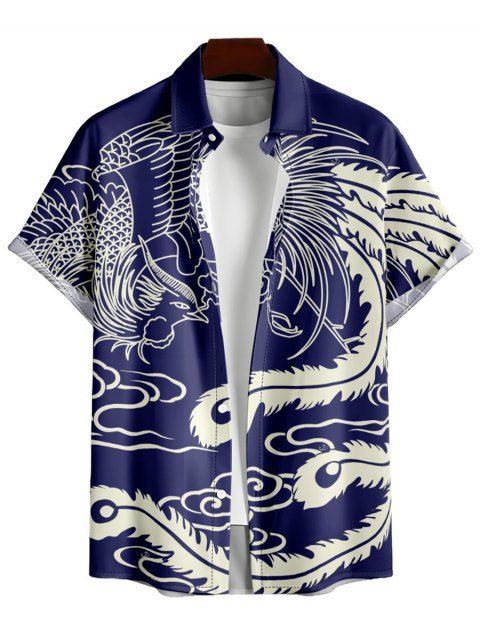 Chemise de vacances imprimée pour homme, boutonnée, retroussée, manches courtes, décontractée