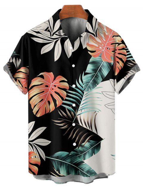 Chemise de vacances à manches courtes et boutons pour homme, motif feuilles tropicales, à blocs de couleurs, pour la plage