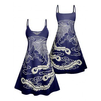Printed Vacation Dress Spaghetti Strap V Neck A Line Mini Casual Tank Dress