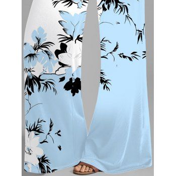 Flower Leaf Pattern Colorblock Vacation Wide Leg Pants Elastic Wide Waist Casual Long Pants