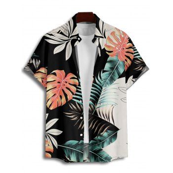 Men's Colorblock Tropical Plant Leaf Pattern Vacation Shirt Button Up Roll Up Short Sleeve Beach Shirt