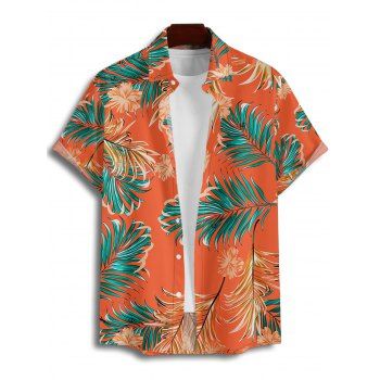 Men's Tropical Plant Leaf Floral Pattern Vacation Shirt Button Up Roll Up Short Sleeve Beach Shirt