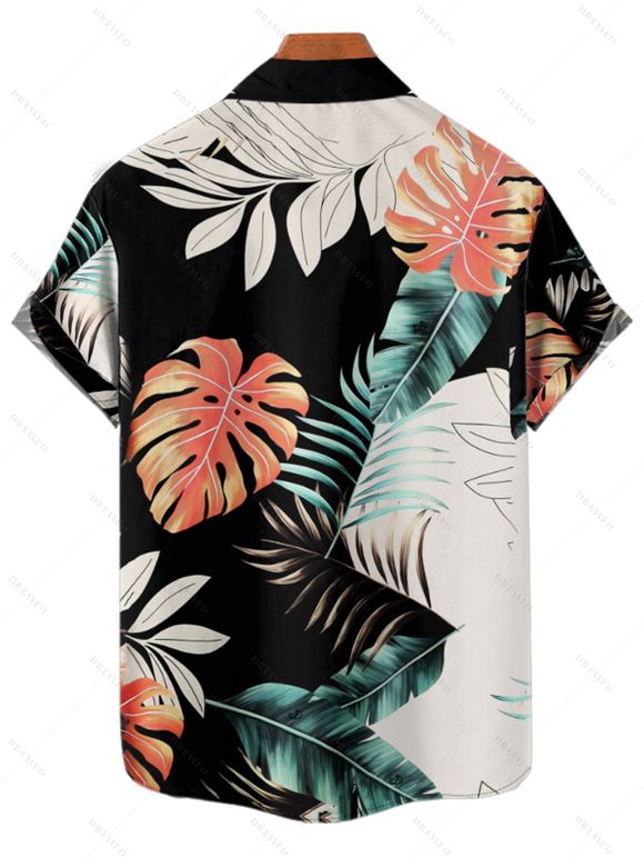 Chemise de vacances à manches courtes et boutons pour homme, motif feuilles tropicales, à blocs de couleurs, pour la plage - multicolor 4XL