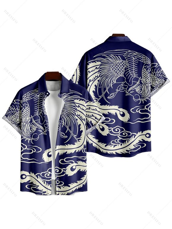 Vacation Couple Outfit Printed Spaghetti Strap V Neck A Line Mini Tank Dress and Button Up Shirt Casual Matching Outfit - Bleu profond S | US 4